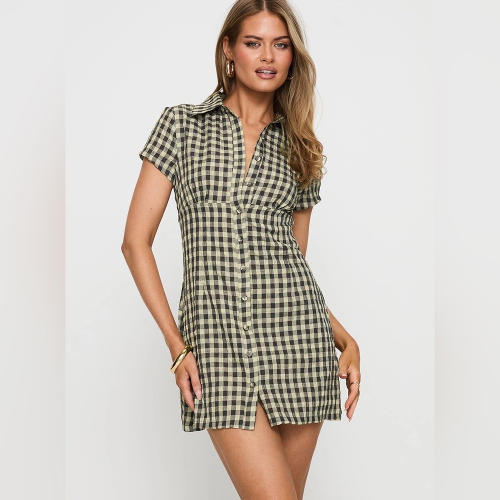 Princess Polly Black & Cream Gingham Button-Front Mini Dress